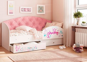 Детская кровать односпальная Эльза с бортиком, Розовый (щиты) в Курске