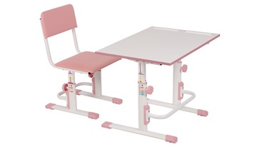Комплект растущей детской мебели POLINI Kids Растущая парта-трансформер М1 и стул регулируемый L Белый-розовый в Курске