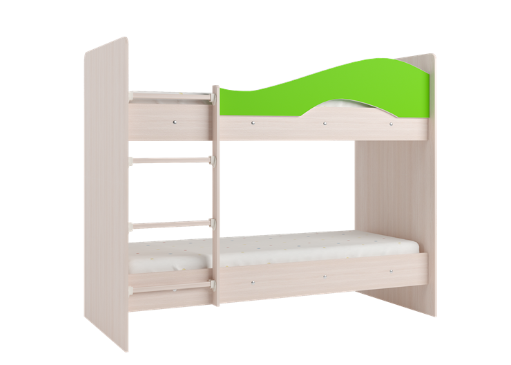 Кровать 2-ярусная Мая на щитах со шкафом и ящиками, корпус Млечный дуб, фасад Салатовый в Курске - изображение 3