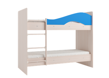 Детская 2-этажная кровать Мая на щитах со шкафом и ящиками, корпус Млечный дуб, фасад Синий в Курске - предосмотр 1