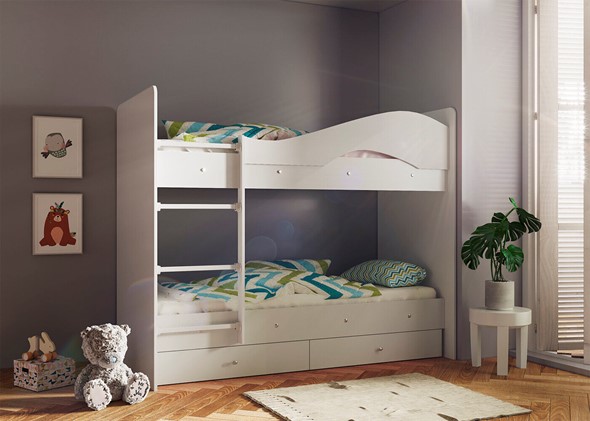 Кровать 2-ярусная Мая с 2 ящиками на щитах, цвет Млечный дуб в Курске - изображение