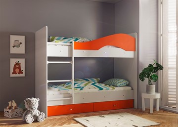 Детская 2-ярусная кровать Мая с 2 ящиками на щитах, корпус Млечный дуб, фасад Оранжевый в Курске