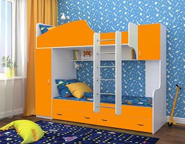 Детская кровать-шкаф Юниор-2, каркас Белое дерево, фасад Оранжевый в Курске