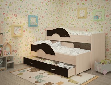Двухъярусная детская кровать Радуга 1.6 с ящиком, корпус Млечный дуб, фасад Венге в Курске - предосмотр 1