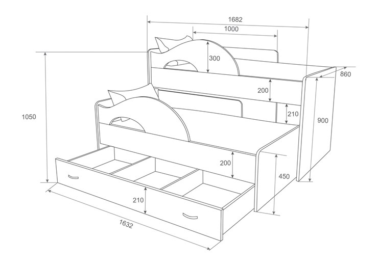 Кровать 2-ярусная Радуга 1.6 с ящиком, корпус Млечный дуб, фасад Розовый в Курске - изображение 2