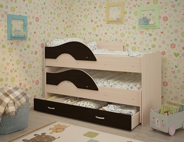 Двухъярусная детская кровать Радуга 1.6 с ящиком, корпус Млечный дуб, фасад Венге в Курске