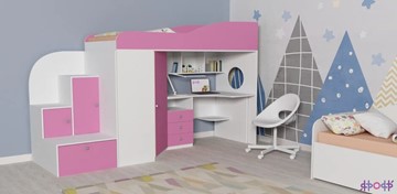Кровать-чердак в детскую Кадет-1, корпус Белое дерево, фасад Розовый в Курске