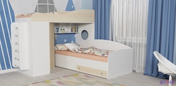 Детская кровать-шкаф Кадет-2 с металлической лестницей, корпус Белое дерево, фасад Дуб в Курске