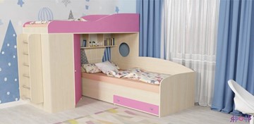 Детская кровать-шкаф Кадет-2 с металлической лестницей, корпус Дуб, фасад Розовый в Курске