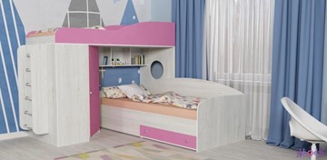 Детская кровать-шкаф Кадет-2 с металлической лестницей, корпус Винтерберг, фасад Розовый в Курске
