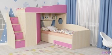Детская кровать-шкаф Кадет-2 с универсальной лестницей, корпус Дуб, фасад Розовый в Курске