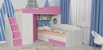 Детская кровать-шкаф Кадет-2 с универсальной лестницей, корпус Винтерберг, фасад Розовый в Курске