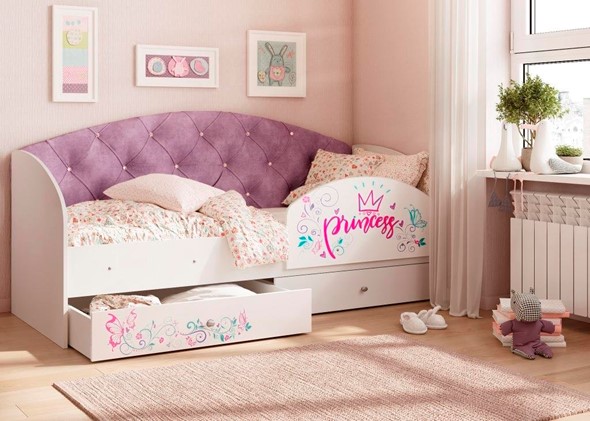 Детская кровать односпальная Эльза с бортиком, Фиолетовый (латы) в Курске - изображение