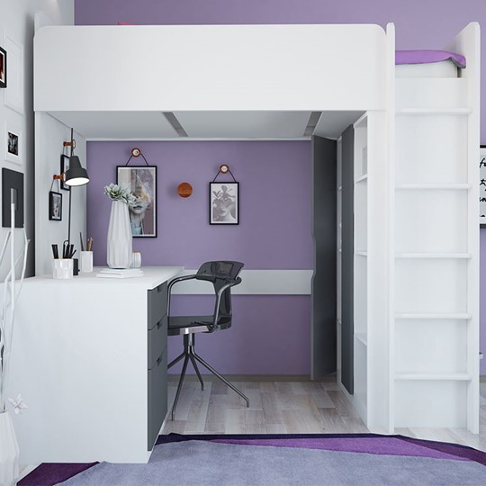 Кровать детская с письменным столом и шкафом POLINI Kids Simple Белый / Серый в Курске - изображение 2