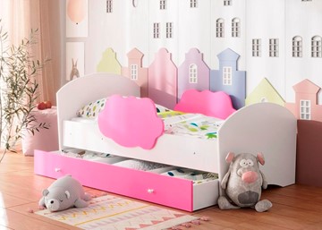 Детская кровать ТМК Тучка с ящиком, корпус Белый, фасад Розовый в Курске