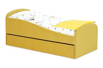 Мягкая кровать с ящиком Letmo горчичный (велюр) в Курске