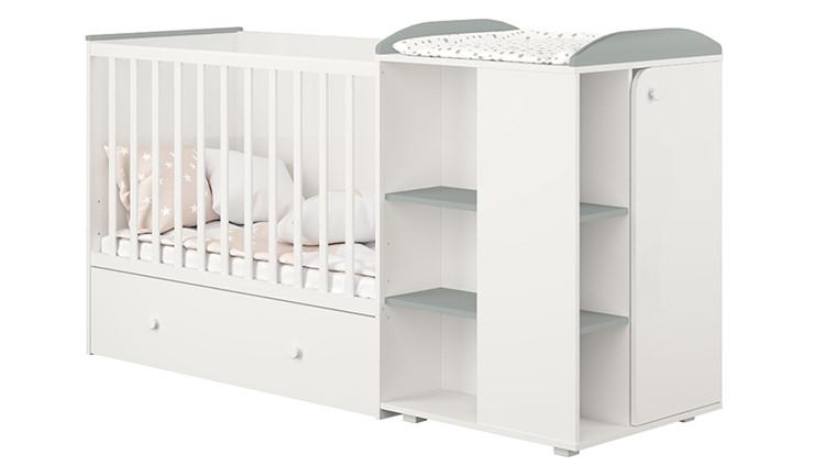 Многофункциональная кровать с комодом POLINI Kids Ameli 800 Белый / Серый, серия AMELI в Курске - изображение 1