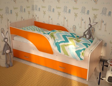 Детская кровать ТМК Максимка, корпус Млечный дуб, фасад Оранжевый в Курске
