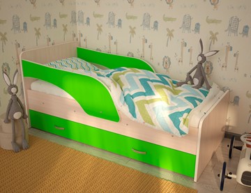 Детская кровать с ящиками Максимка, корпус Млечный дуб, фасад Салатовый в Курске