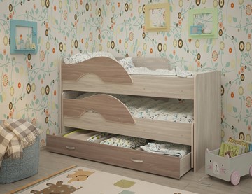 Двухэтажная детская кровать Радуга 1.6 с ящиком, корпус Шимо светлый, фасад Шимо темный в Курске
