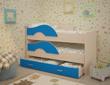Детская двухъярусная кровать ТМК Радуга 1.6 с ящиком, корпус Млечный дуб, фасад Синий в Курске