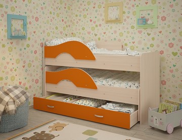 Детская двухэтажная кровать ТМК Радуга 1.6 с ящиком, корпус Млечный дуб, фасад Оранжевый в Курске