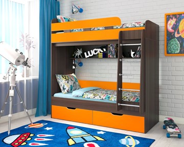 Двухэтажная детская кровать Юниор-5, каркас Бодего, фасад Оранжевый в Курске