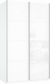 Шкаф 2-дверный Прайм (ДСП/Белое стекло) 1600x570x2300, белый снег в Курске