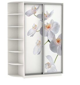 Шкаф двухдверный Хит, 1500x600x2200, фотопечать, со стеллажом, белая орхидея, белый снег в Курске