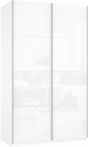 Шкаф-купе двухдверный Прайм (Белое стекло/Белое стекло) 1200x570x2300, белый снег в Курске