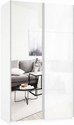 Шкаф Прайм (Зеркало/Белое стекло) 1400x570x2300, белый снег в Курске - изображение
