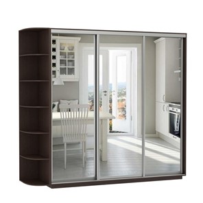 Шкаф 3-дверный Экспресс (3 зеркала), со стеллажом 2400х600х2400, венге в Курске