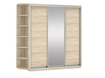 Шкаф 3-дверный Экспресс (ДСП/Зеркало/ДСП) со стеллажом, 2400х600х2200, дуб сонома в Курске
