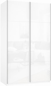 Шкаф 2-х дверный Прайм (Белое стекло/Белое стекло) 1400x570x2300, белый снег в Курске
