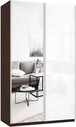 Шкаф Прайм (Зеркало/Белое стекло) 1400x570x2300, венге в Курске - изображение