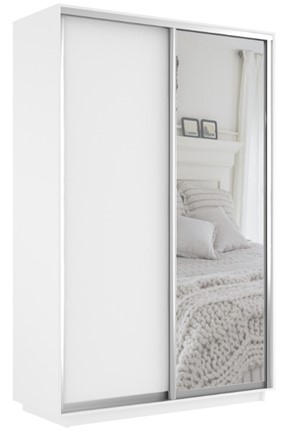 Шкаф 2-х створчатый Экспресс (ДСП/Зеркало) 1200х600х2400, белый снег в Курске - изображение