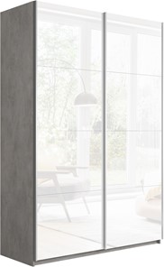 Шкаф-купе двухдверный Прайм (Белое стекло/Белое стекло) 1600x570x2300, бетон в Курске - предосмотр