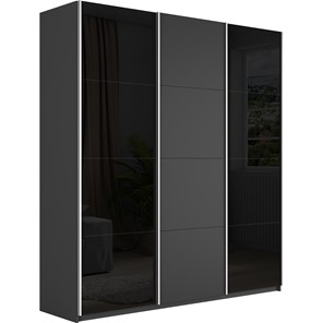 Шкаф 3-дверный Широкий Прайм (2 Стекла Черных / ДСП) 2400x570x2300, Серый диамант в Курске