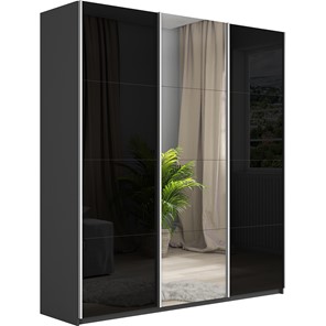 Шкаф 3-х дверный Широкий Прайм (2 Стекла Черных / Зеркало) 2400x570x2300, Серый диамант в Курске