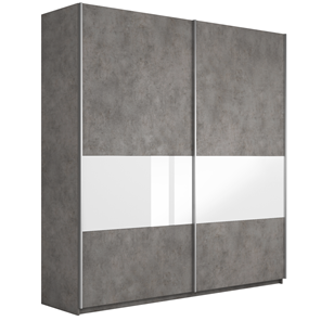 Шкаф 2-дверный Широкий Прайм (ДСП / Белое стекло) 2200x570x2300, Бетон в Курске