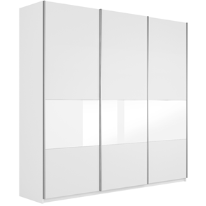 Шкаф Широкий Прайм (ДСП / Белое стекло) 2400x570x2300, Белый снег в Курске