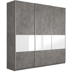 Шкаф 3-х дверный Широкий Прайм (ДСП / Белое стекло) 2400x570x2300, Бетон в Курске