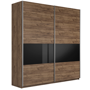 Шкаф 2-створчатый Широкий Прайм (ДСП / Черное стекло) 2200x570x2300, Крафт Табачный в Курске