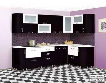 Кухня угловая Мыло 128 2700х1500, цвет Черный/Белый металлик в Курске