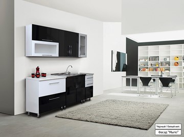 Готовая прямая кухня Мыло 224 2000х718, цвет Черный/Белый металлик в Курске