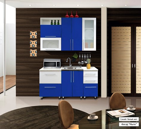Гарнитур на кухню Мыло 224 1600х918, цвет Синий/Белый металлик в Курске - изображение