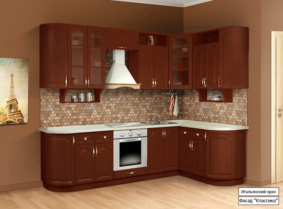 Угловой кухонный гарнитур Классика 2700х1500, цвет Итальянский орех в Курске - изображение