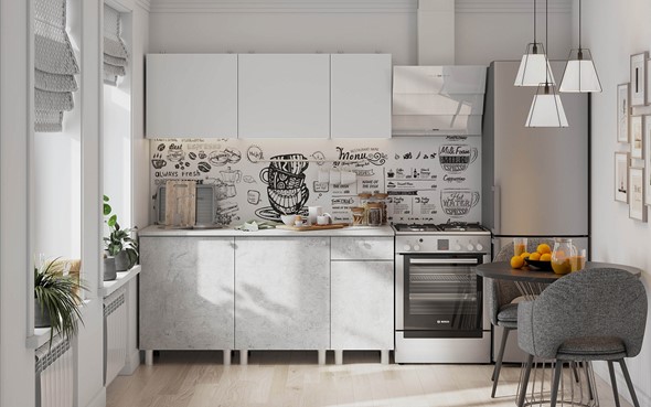 Гарнитур на кухню КГ-1 1600, белый/белый/цемент светлый/антарес в Курске - изображение