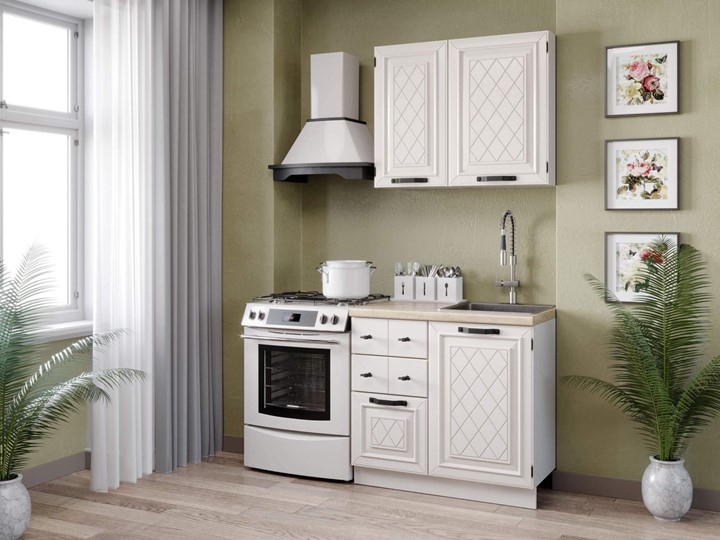 Гарнитур кухонный Марина 1500(Белый/Алебастр) в Курске - изображение