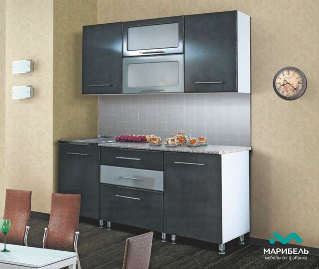 Модульная кухня Мыло 224 2000х718, цвет Черный/Белый металлик в Курске - изображение 2